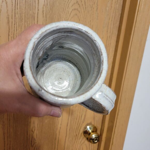 Vintage Handmade Pottery Stoneware Goofy Face Brown Glaze Ceramic Mug Signed - Picture 4 of 5